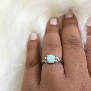 White Opal Lab created Cocktail Ring